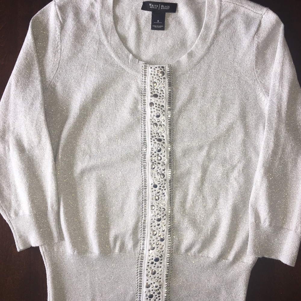 White House Black Market silver cardigan Sz Small